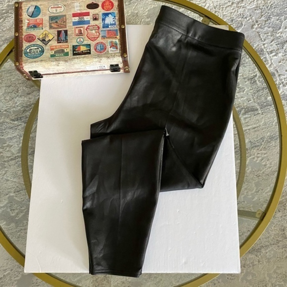 Lane Bryant black leather look stretchy ponte pant, Sz. 22/24